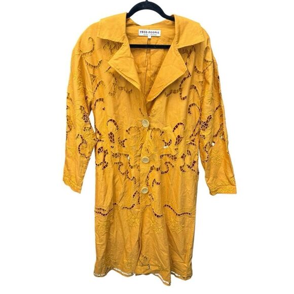 NWOT $228 Free People Susanna Embroidered Duster Yellow Linen Boho Western sz S - Picture 10 of 15